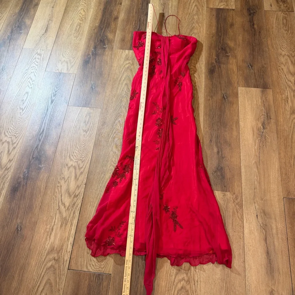 Vintage Y2K 100% Silk Beaded Dress Vintage Beaded Dress Red Fairy Prom Silk Gown - Picture 8 of 16